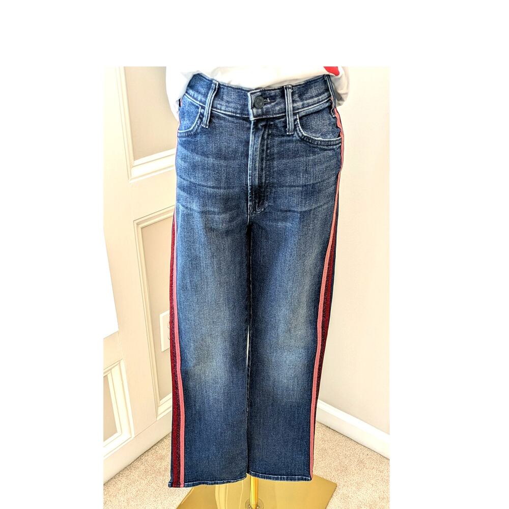 Mother The Hustler Ankle "Here Kitty Kitty Glitter Racer" Denim Jeans